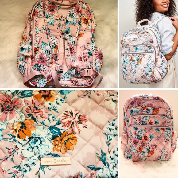 NWOT Vera Bradley XL Campus Backpack & Small Backpack — Peach Blossom Bouquet - Picture 2 of 8